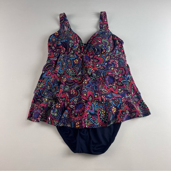 NWT Swim Solutions Womens Floral Tummy Control Tankini Swimsuit - Picture 1 of 9
